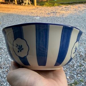 Set of 4 Blue and White Striped Ceramic Bowls